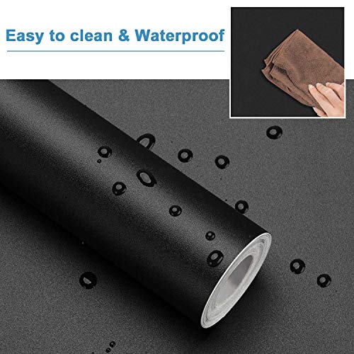 Oxdigi Black Contact Paper Peel and Stick Wallpaper for Shelf Liner Cabinet Table Drawer Door Reform Decorative Thick Self Adhesive Removable Vinyl Film 24 x 196 Inches