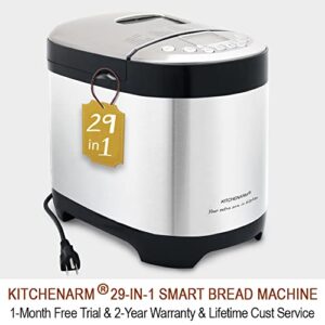 KITCHENARM 29-in-1 SMART Bread Machine with Gluten Free Setting 2LB 1.5LB 1LB Bread Maker Machine with Homemade Cycle - Stainless Steel Breadmaker with Recipes Whole Wheat Bread Making Machine