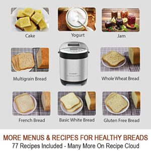 KITCHENARM 29-in-1 SMART Bread Machine with Gluten Free Setting 2LB 1.5LB 1LB Bread Maker Machine with Homemade Cycle - Stainless Steel Breadmaker with Recipes Whole Wheat Bread Making Machine