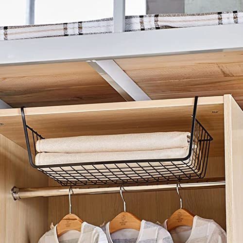 Under Shelf Basket, 4 Pack Black Wire Rack, Slides Under Shelves for Storage Space on Kitchen Pantry Desk Bookshelf Cupboard