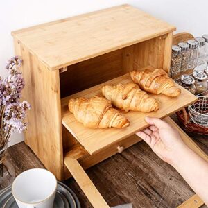 Bamboo Bread Box with Clear Front Window - Large Capacity Wooden Bread Storage Holder for Kitchen Counter - Double Layer Bread Storage Bin Holds 2 Loaves