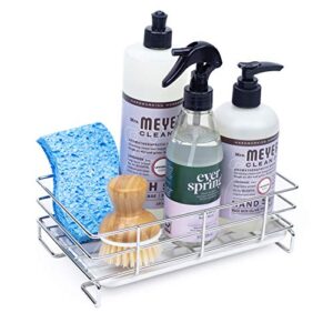 handyhomeconcepts kitchen sink caddy sponge holder for kitchen sink organizer large caddy silver 9.5×6.1×3.5 inch with removable melamine drain tray (not incl. soap, brush, sponge, towel)