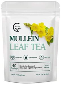 mullein leaf tea bags – lungs cleanse and respiratory support, mullein herbal teas, caffeine free, 40 tea bags