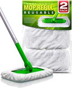 vanduck reusable 100% cotton mop pads compatible with swiffer sweeper mops (2-pack) washable mop pads for wet & dry use (mop is not included)