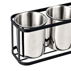 IMEEA Silverware Caddy for Countertop Kitchen Utensil Holder Stainless Steel Utensil Caddy Cutlery Holder with Black Metal Rack