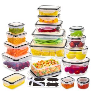 34 pcs food storage containers set with airtight lids (17 lids &17 containers) – bpa-free plastic food container for kitchen storage organization, salad fruit lunch containers with labels & marker