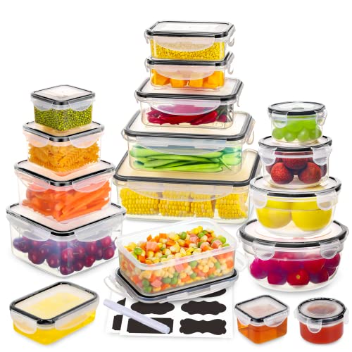 34 PCS Food Storage Containers Set with Airtight Lids (17 Lids &17 Containers) - BPA-Free Plastic Food Container for Kitchen Storage Organization, Salad Fruit Lunch Containers with Labels & Marker