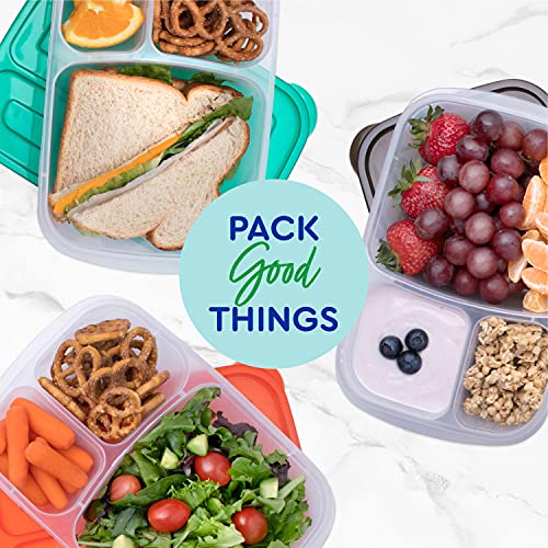 EasyLunchboxes® - Bento Lunch Boxes - Reusable 3-Compartment Food Containers for School, Work, and Travel, Set of 4, Classic