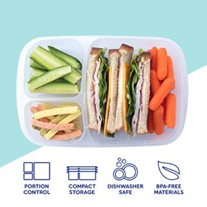 EasyLunchboxes® - Bento Lunch Boxes - Reusable 3-Compartment Food Containers for School, Work, and Travel, Set of 4, Classic