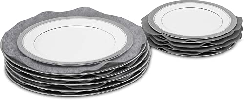 Felt Plate China Storage Dividers Protectors Grey Large Thick and Premium Soft (Round, Grey)