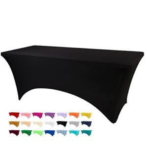 bddc stretch spandex table cover, fitted table clothes for 6 foot rectangle tables, black table cloths for parties, banquet and festival (black, 6ft)