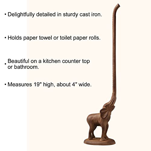 ART & ARTIFACT Elephant Paper Towel Holder - Cast Iron Bathroom Toilet Paper Holder, Standing TP Holder Elephant Decor - Paper Towel Stand