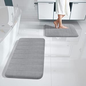 yimobra memory foam bath mat set, non slip super water absorption soft bathroom rugs, thick, dry fast, machine washable for bathroom floor mat, 17×24+31.5×19.8 inches, gray