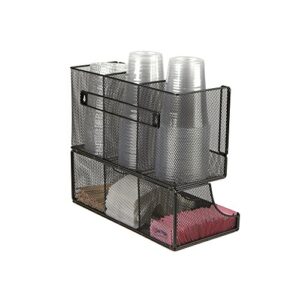 Mind Reader 6 Compartment Upright Breakroom Coffee Condiment and Cup Storage Organizer, Black Metal Mesh