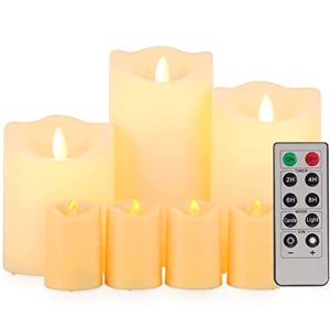 flickering flameless candles battery operated candles waterproof outdoor candles votives led candles pack of 7 (d:3.25″ x h:4″ 5″ 6″) with remote cycling 24 hours timer plastic candles battery candles
