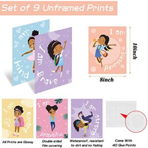 Outus 9 Pieces Girls Room Decor Black Girl Wall Painting Art Decor Motivational Black Girl Posters Girls Bedroom Motivational Art Paint for Kids Teen Girls Room Wall Decorations,Unframed, 8 x 10 Inch