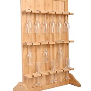 ikare Champagne Wall Holder for Party, 3-Tier Wooden Champagne Glass Flute Holder Wall Stand Rack, Wine Glass Holder Rack Floor Standing, 18 Glass Drinks Shelf, Champagne Tower Stand Wine Rack Display