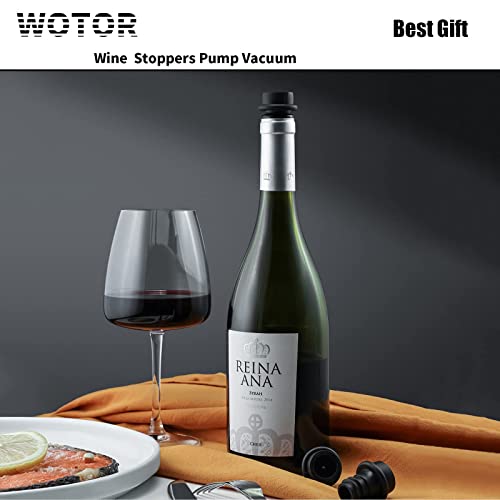 WOTOR Wine Saver with 4 Vacuum Stoppers, Wine Stopper, Wine Preserver, Reusable Bottle Sealer Keeps Wine Fresh, Ideal Wine Accessories Gift (Wine Pump + 4 stoppers)