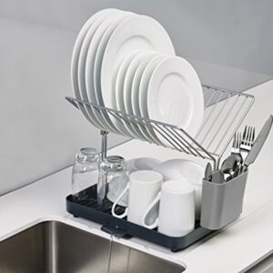 Joseph Joseph Y-Rack Dish Rack and Drain Board Set with Cutlery Organizer Drainer Drying Tray, Large, Gray