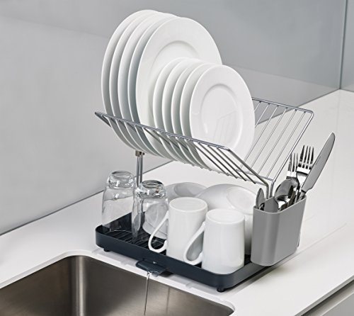 Joseph Joseph Y-Rack Dish Rack and Drain Board Set with Cutlery Organizer Drainer Drying Tray, Large, Gray