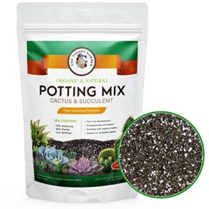 organic potting soil, cactus and succulent soil mix, professional grower mix soil, fast draining pre-mixed coarse blend (2 quarts)