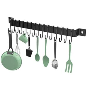 housolution kitchen rail with 15 hooks, 16 inch kitchen utensil hanger utensil rack wall mounted hanging utensil holder for kitchen, black