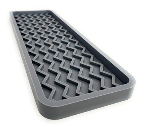 Happitasa Silicone Kitchen Sink Organizer Tray and Sponge Holder | Zigzag Style (Cool Grey, 12" x 4")