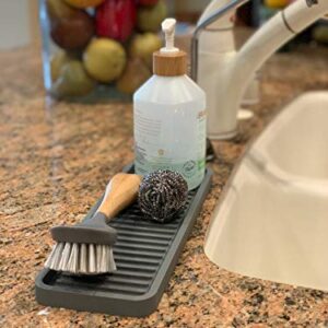 Happitasa Silicone Kitchen Sink Organizer Tray and Sponge Holder | Zigzag Style (Cool Grey, 12" x 4")