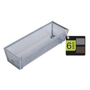 smart design drawer organizer – set of 6 – steel metal mesh – 9 x 3 inch – interlocking arm connection – utensils, flatware, organization – kitchen – silver