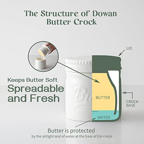 DOWAN Butter Dish for Spreadable Soft Butter, Butter Keeper Crock, No More Cold & Hard Butter, Housewarming Gift Indoor Home Kitchen Decor, White