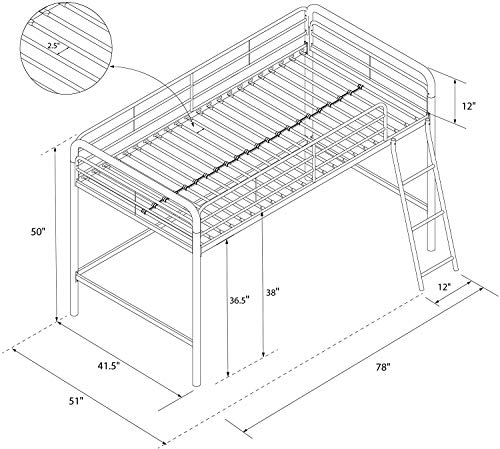 DHP Jett Junior Twin Metal Loft Bed, Black