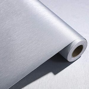 peel and stick silver brushed metal stainless steel contact paper for dishwasher fridge refrigerator stove appliances self adhsesive vinyl film stainless steel wallpaper removable 15.7×117 inches