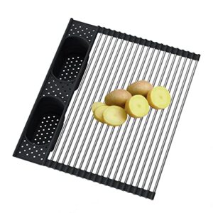 aiande roll up dish drying rack sink drying rack over the sink dish drying rack sink topper foldable sink cover collapsible dish drying rack for kitchen anti-slip silicone and sus304 material