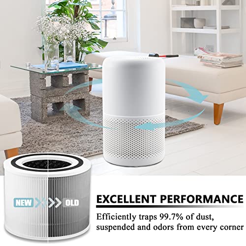 Core 300 Replacement Filter Compatible with LEVOIT Core 300 and Core 300S VortexAir Air Purifier, 3-in-1 H13 True HEPA Filter Replacement, Compared to Part # Core 300-RF, 2 Pack, White