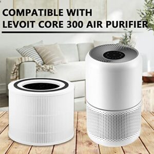 Core 300 Replacement Filter Compatible with LEVOIT Core 300 and Core 300S VortexAir Air Purifier, 3-in-1 H13 True HEPA Filter Replacement, Compared to Part # Core 300-RF, 2 Pack, White