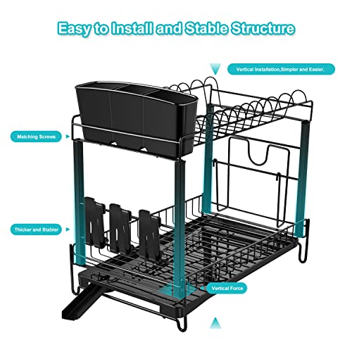 aceyoon 2 Tier Dish Drying Rack for Kitchen Counter with Swivel Spout, Detachable Dish Rack and Drainboard, Dish Drainer Organizer with Cup Utensil Cutting Board Holder (17.52 x 9.96 x 14.56inch)