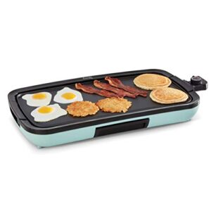 dash deluxe everyday electric griddle with dishwasher safe removable nonstick cooking plate for pancakes, burgers, eggs and more, includes drip tray + recipe book, 20” x 10.5”, 1500-watt – aqua
