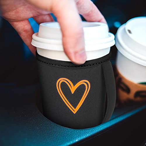 Fycyko Iced Coffee Sleeves with Handle-3 Pack Reusable Insulator for Cold& Hot Drink Cups,Love Heart Cute Neoprene Iced Coffee Cup Sleeve,Compatible with Starbucks Dunkin McDonalds More,Black