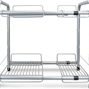 Surpahs 2 Tier Under Sink Expandable Shelf Organizer, Storage Rack (Silver)