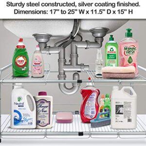 Surpahs 2 Tier Under Sink Expandable Shelf Organizer, Storage Rack (Silver)