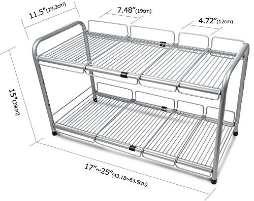 Surpahs 2 Tier Under Sink Expandable Shelf Organizer, Storage Rack (Silver)