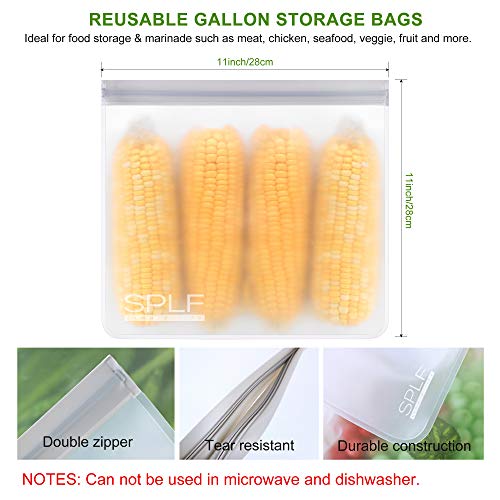 SPLF BPA FREE Reusable Storage Bags, 6 Pack Reusable Gallon Freezer Bags, Extra Thick Leakproof Silicone and Plastic Free for Marinate Meats, Cereal, Sandwich, Snack, Travel Items, Home Organization