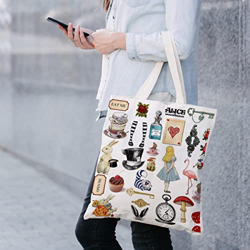 Alice in Wonderland Canvas Tote Bag Funny Cotton Reusable Tote Shoulder Bag Present for Friends Fans Women Men