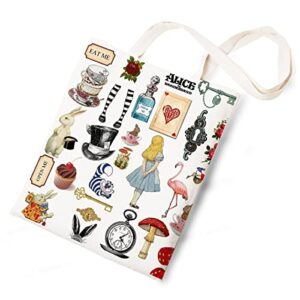 Alice in Wonderland Canvas Tote Bag Funny Cotton Reusable Tote Shoulder Bag Present for Friends Fans Women Men