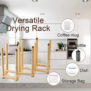 Yesland 2 Pack Wooden Bottle Drying Rack - Retractable Bamboo Dish Drying Rack Plastic Bag Drying Stander Holder for Water Bottles, Dish, Plate, Cup, Book, Pot Lid, Cutting Board, Reusable Baggies