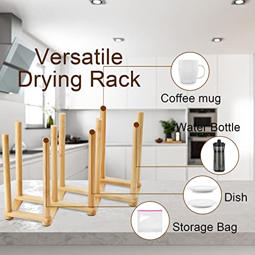 Yesland 2 Pack Wooden Bottle Drying Rack - Retractable Bamboo Dish Drying Rack Plastic Bag Drying Stander Holder for Water Bottles, Dish, Plate, Cup, Book, Pot Lid, Cutting Board, Reusable Baggies