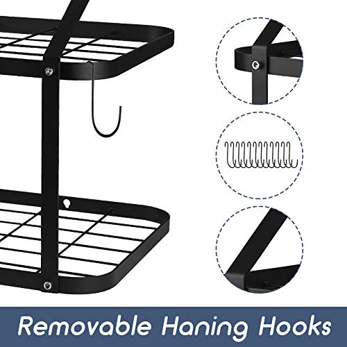 ROTTOGOON Wall Mounted Pots and Pans Rack, 2 Tier Pot and Pan Organizer 30 Inch Wall Pot Rack with 12 Hooks Kitchen Rack Organizer