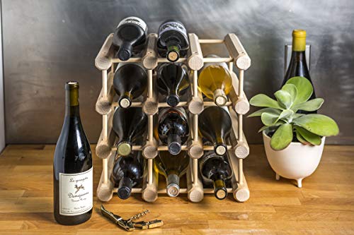 J.K. Adams Wood Stackable Modular Wine Rack Storage Holder with Natural Pins, 12 Bottle, Ash