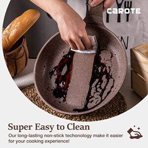 Carote Granite Nonstick Cookware Sets, 10 Pcs Pots and Pans Set Nonstick, Healthy Non Stick Induction Stone Cookware Kitchen Cooking Set w/Frying Pans & Saucepan, PFOS, PFOA Free (Brown Granite)