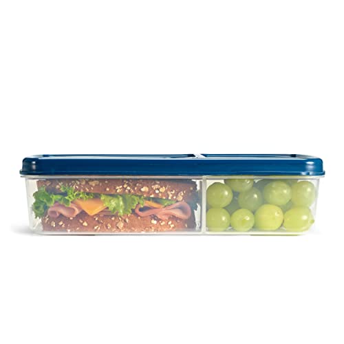 LOTG by Fit + Fresh Bento Box Kit, Three-Compartment Lunch Container Includes 2 Slim Ice Packs, Reusable & Leak-Resistant, Perfect for Insulated Lunch Bag, Lunch Box & More, Navy